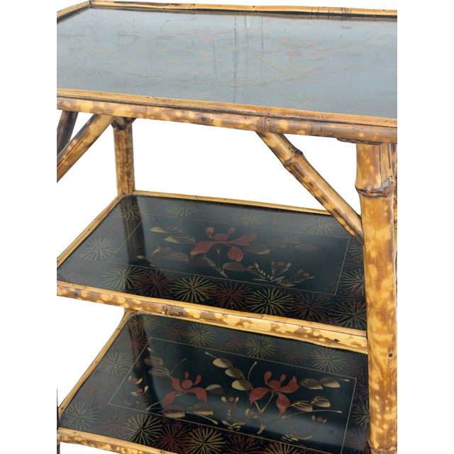 Antique Aesthetic Movement Tiger Bamboo Three-Tier Side Table For Sale - Image 11 of 12