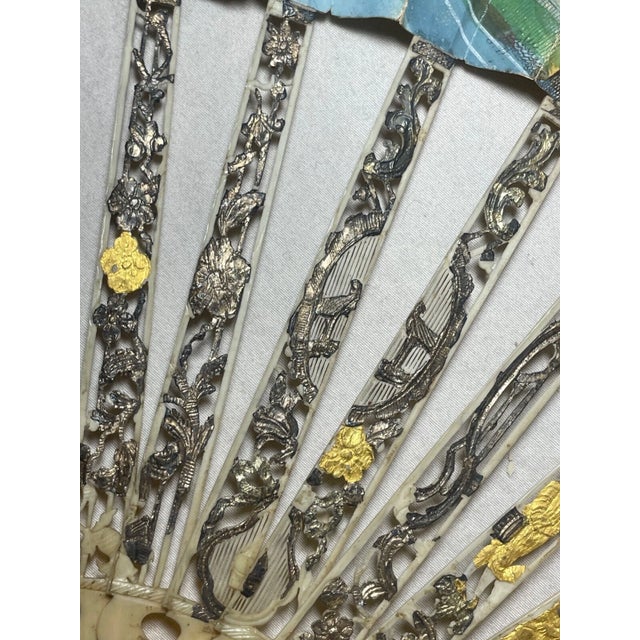 Antique 19th Century French Hand Painted Figural Sterling Gold Pocket Hand Fan For Sale - Image 4 of 18