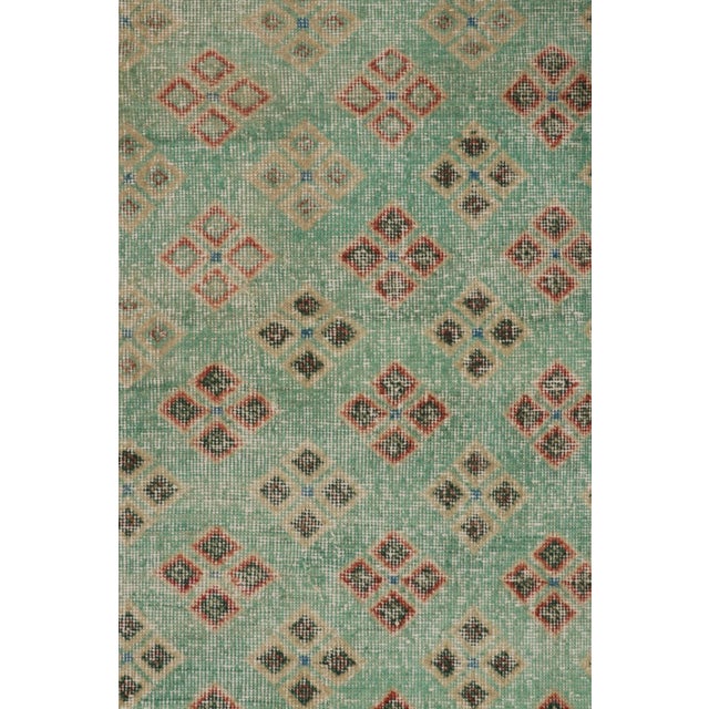 Vintage Turkish Runner Rug, Green & Red With Diamond Patterns – Rug & Kilim For Sale In New York - Image 6 of 8