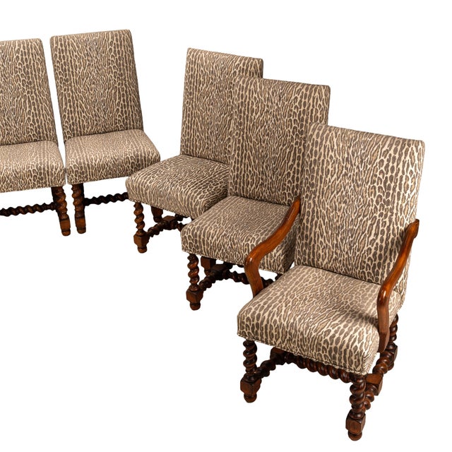 1980s 1980s Jacobean Style Barley Twist Dining Chairs in Leopard Print Upholstery – Set of 10 For Sale - Image 5 of 18