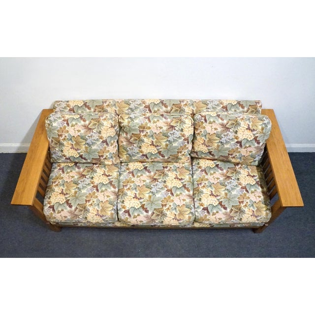 Brown Flexsteel Quarter Sawn Oak Mission Style 82" Sofa W. Floral Upholstered Cushions For Sale - Image 8 of 10