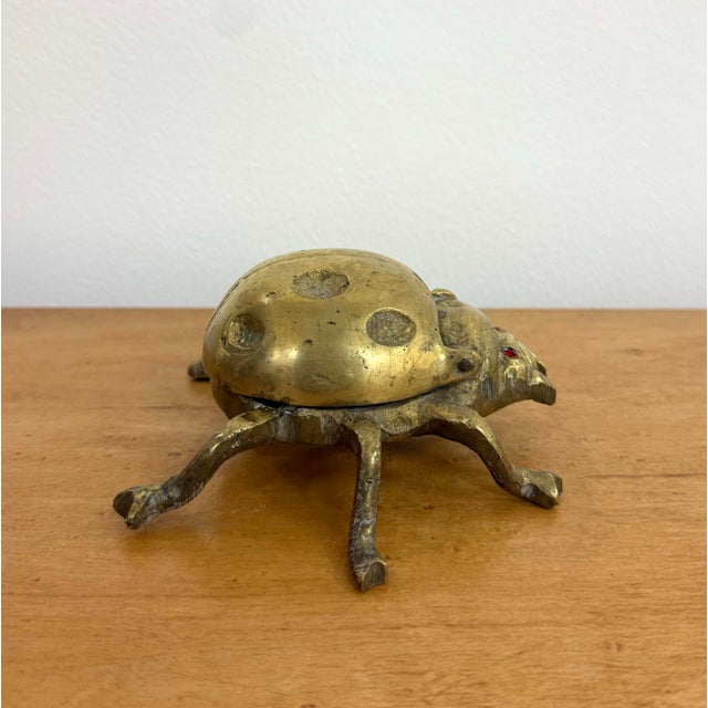 Brass Vintage Brass Hinged Ladybug With Jeweled Eyes For Sale - Image 8 of 9