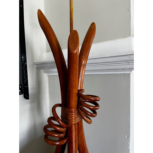 Wood Rattan and Wood Hourglass Style MCM Sculptural Lamp For Sale - Image 7 of 7