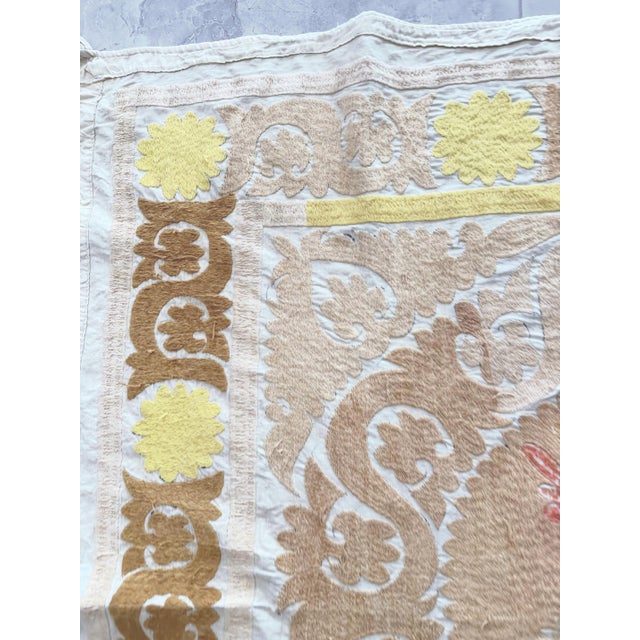 Mid-Century Modern Suzani Wall Tapestry - Neutral Tan Tashkent Embroidery For Sale - Image 3 of 8