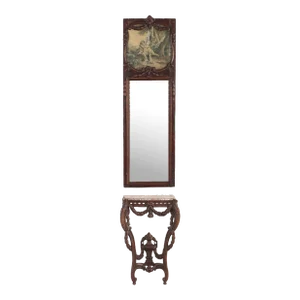 A 19th Century French Carved Walnut Console Table With Conforming Trumeau Mirror.