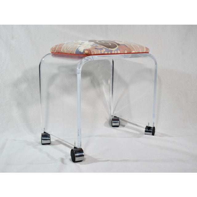 1970's Lucite Waterfall Bench / Stool in Jack Lenore Larsen Velvet For Sale - Image 9 of 11