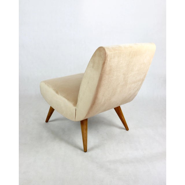 Vintage Lounge Chair in Champagne Beige Velvet, 1970s For Sale - Image 4 of 13