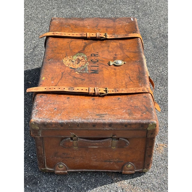 Wood Late 19th C. Leather and Timber Luxury Travel Trunk - Exceptional Detailing and Pedigree For Sale - Image 7 of 13