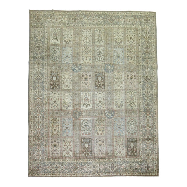Garden Box Design Antique Persian Tabriz Room Size Rug - 10' x 12'11" For Sale
