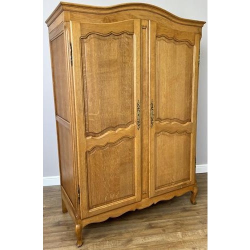 Vintage French Louis XVI Style Two Door Wardrobe in Carved Oak For Sale - Image 11 of 11