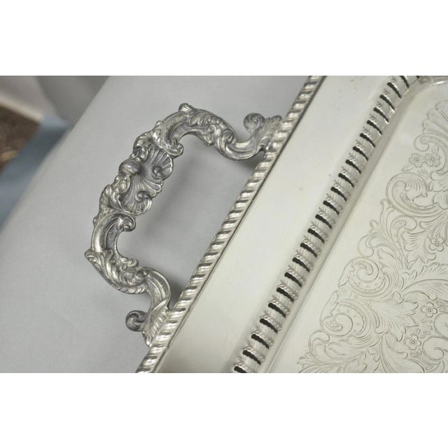 Early 20th Century Vintage English Victorian Large Silver Plated Twin Handle Serving Platter Tray For Sale - Image 5 of 18