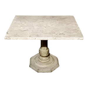 1940s Antique Victorian White Square Shaped Top Solid Italian Carrara Marble Side Table
