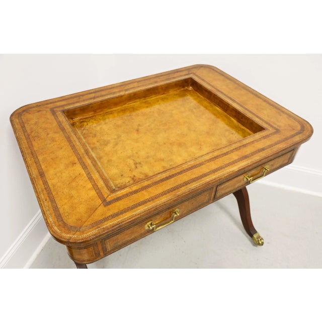Brown Drexel Heritage Mahogany & Tooled Leather Game Table For Sale - Image 8 of 14