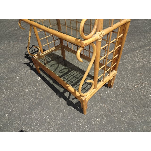 Wood Vintage Bamboo Etagere Three Shelves W Glass Bakers Rack ~ Coastal For Sale - Image 7 of 12