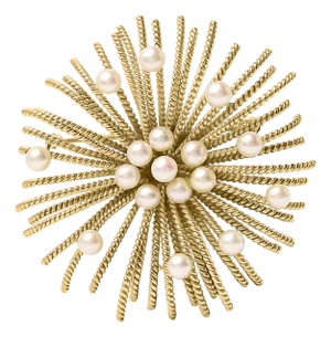 18K Yellow Gold Cultured Freshwater Pearl Starburst Brooch Pin