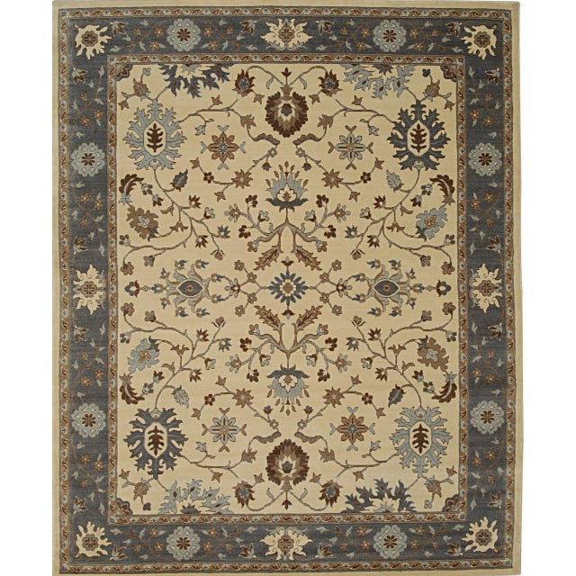Contemporary 8x10 Opulent Oushak Ivory Floral Modern Hand Knotted Wool Carpet Rug For Sale - Image 3 of 4