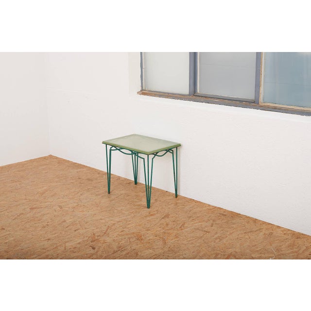 Side Table in Green Lacquered Wrought Iron and Sand-Colored Glass Top For Sale - Image 9 of 12
