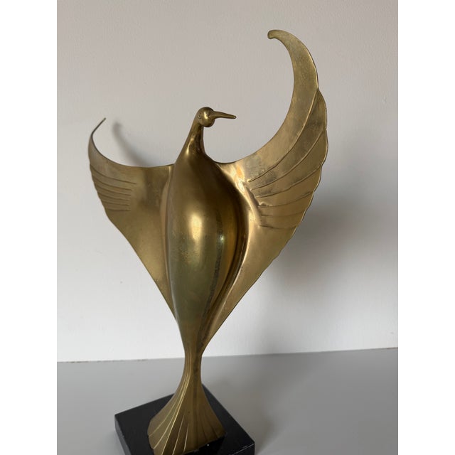 1980s Art Deco Style Brass Bird Sculpture on Black Marble Base For Sale - Image 12 of 12