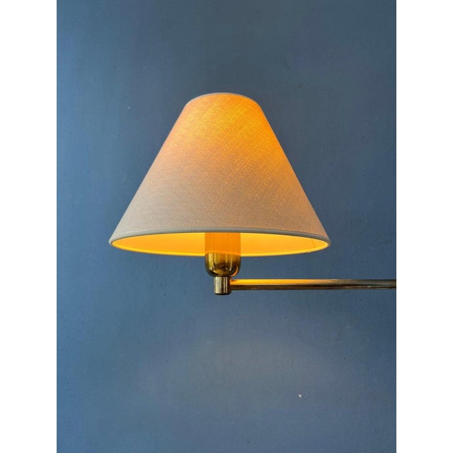 Golden Hollywood Regency Swing Arm Wall Lamp with Beige Shade For Sale - Image 4 of 11