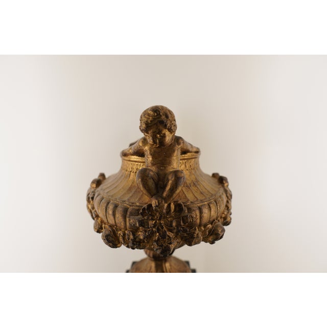 Black 1990s Neoclassical Gilt Ornate Urn For Sale - Image 8 of 18