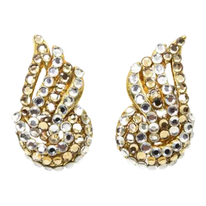 Gold and Clear Crystal Swirl Ribbon Clip On Earrings - 2 Pieces