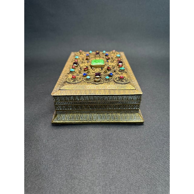Late 1930's Made in Germany Semi-Precious Stone Embellished Jewlery Box For Sale - Image 4 of 11