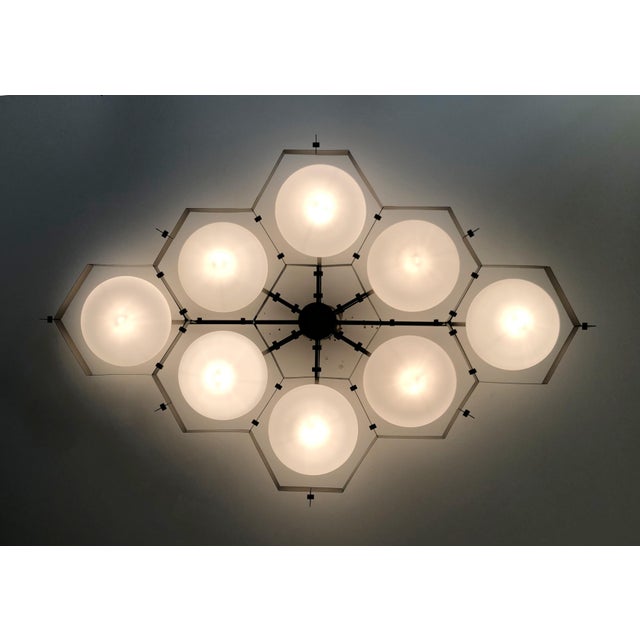 Metal 21st Century Beehive Satin Black Nickel Matte White Murano Flush Mount by Fabio LTD For Sale - Image 7 of 9