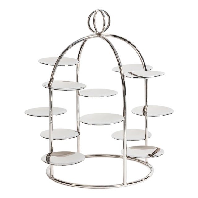 Kenneth Ludwig Chicago The Grand High Tea Tower-12 cups, Polished Nickel For Sale