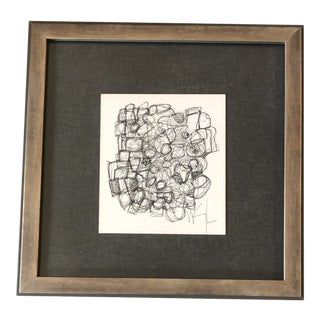 Original Vintage Wayne Cunningham Abstract Small Ink Drawing Framed For Sale