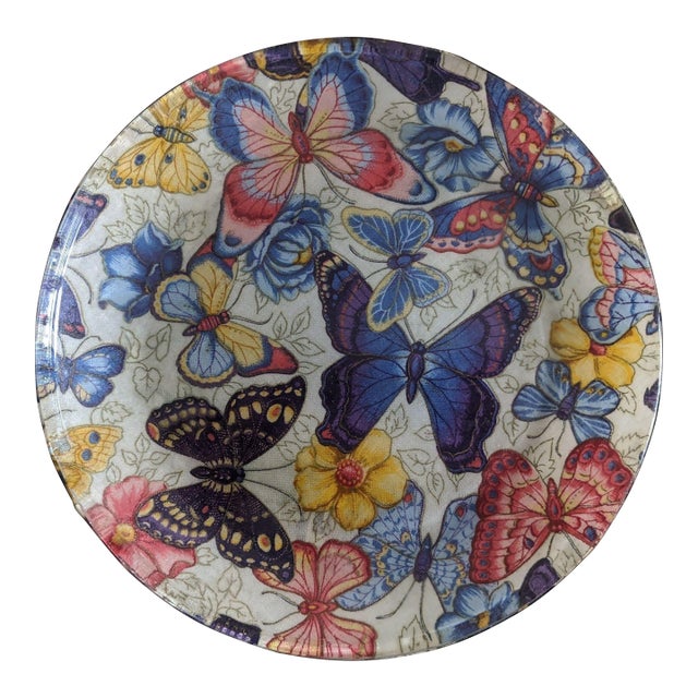Decoupaged Butterfly Decorative Glass Plate For Sale
