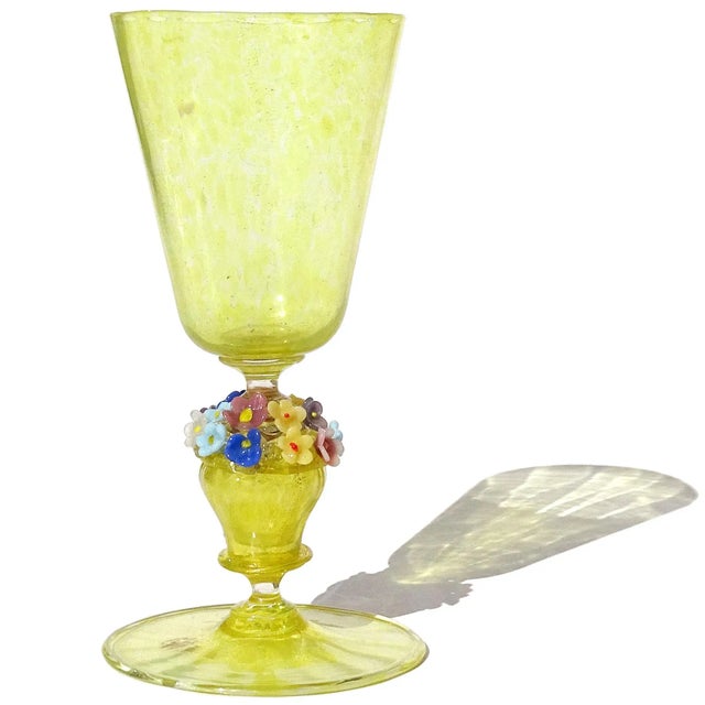 Beautiful antique, early Venetian hand blown yellow and gold flecks Italian art glass drinking cup / chalice. Created in...