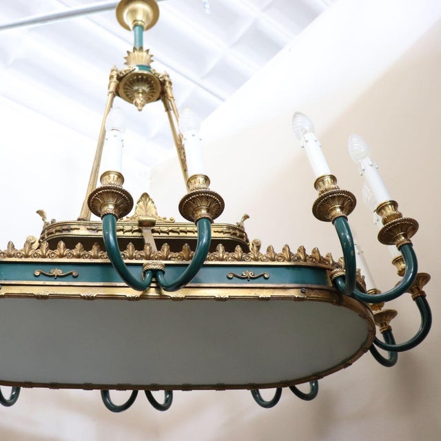 Chandelier in Gilded Bronze and Green Lacquered Metal For Sale - Image 13 of 18