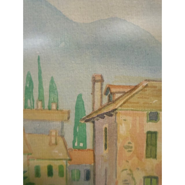 2020s Italian Village Landscape Pastel in Decorative Green and Gilt Frame For Sale - Image 5 of 9
