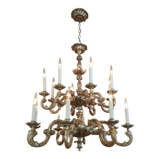 18th C Style Carved Italian Gilt Wood Chandelier by Randy Esada for Prospr For Sale