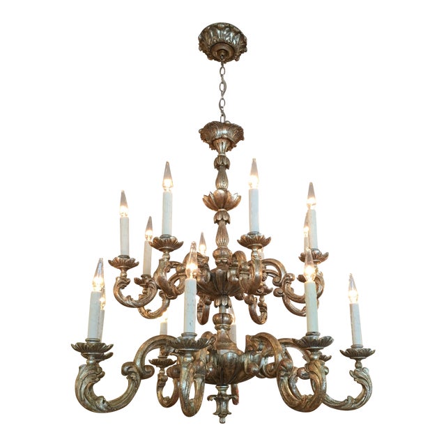 18th C Style Carved Italian Gilt Wood Chandelier by Randy Esada for Prospr For Sale