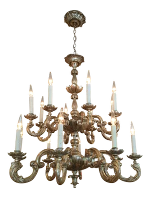 18th C Style Carved Italian Gilt Wood Chandelier by Randy Esada for Prospr