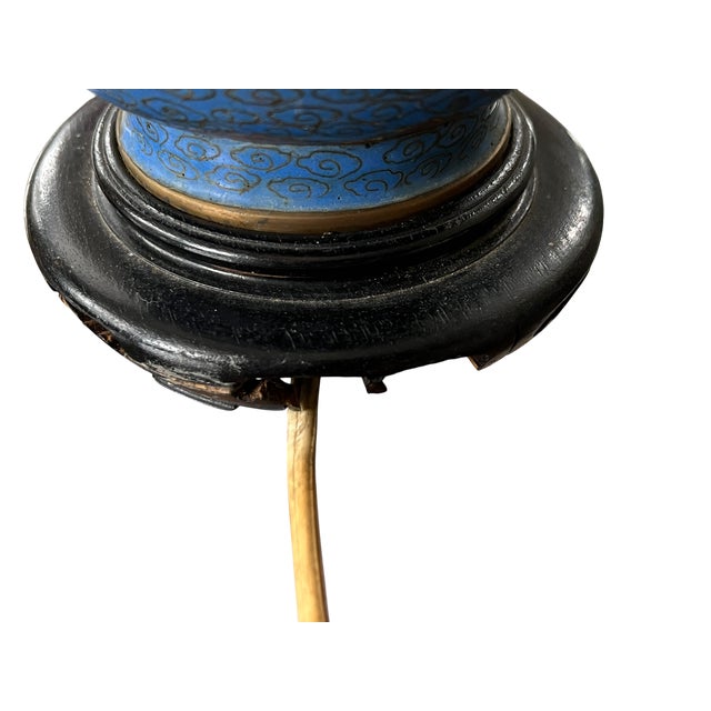 Antique 19th Century Chinese Cloisonné Vase Lamp With Cherry Blossoms & Swallows on Cobalt Blue Ground, 18" For Sale - Image 15 of 15