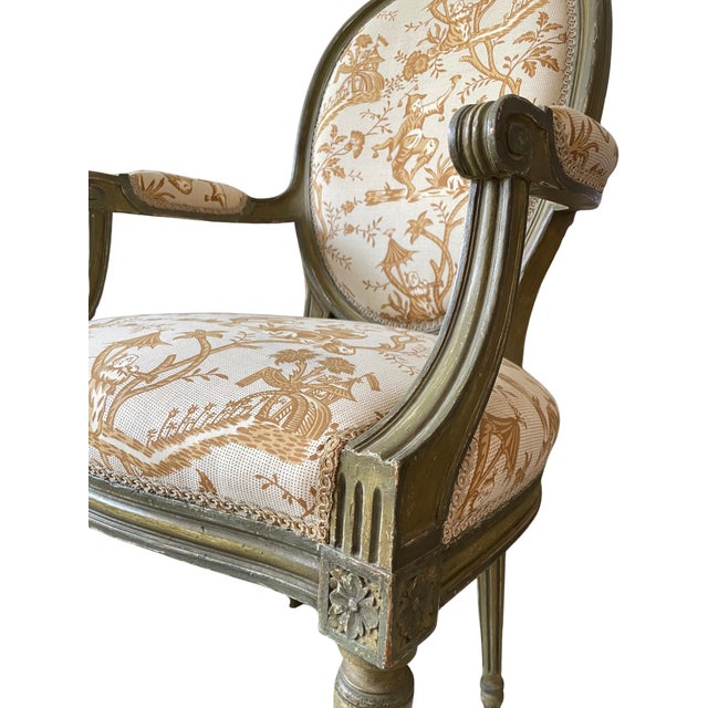 Pair of Vintage Louis XVI–Style Chinoiserie Armchairs For Sale - Image 4 of 5