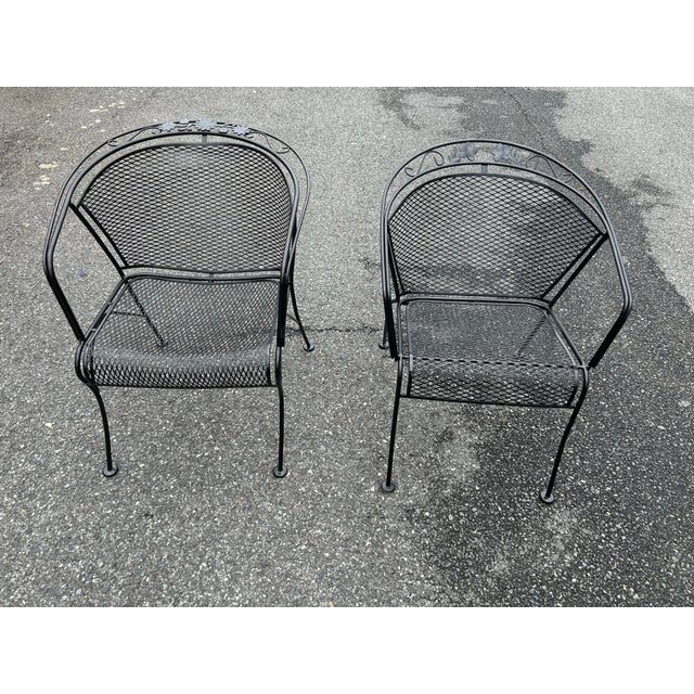 1960s 1960s Wrought Iron Patio Set Table and 4 Barrel Chairs For Sale - Image 5 of 11
