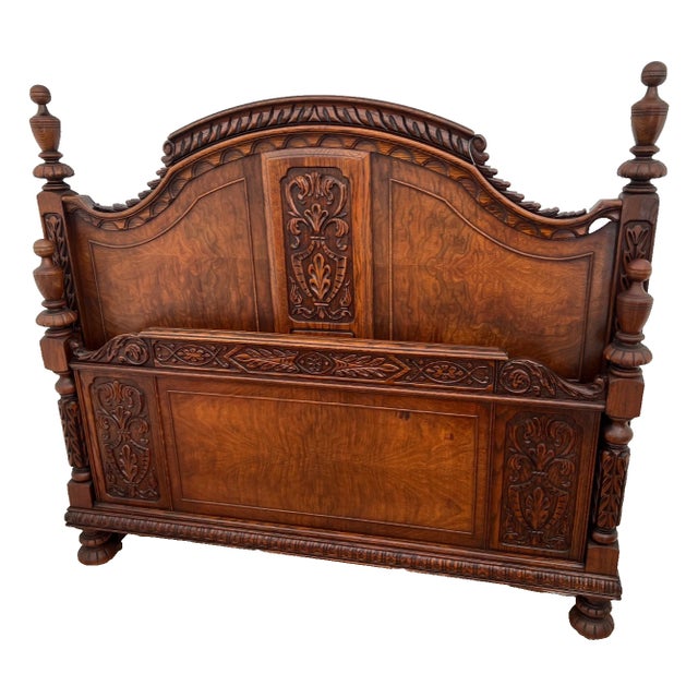 Gorgeous Antique Renaissance Revival Headboard, Footboard Full Size Carved Oak. 52" Tall X 3" Deep X 57" wide. The...
