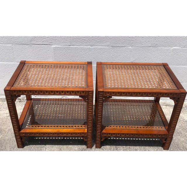 Pair Vintage Mid Century Cane & Glass Side/End Tables For Sale - Image 12 of 18
