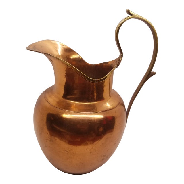 Vintage Solid Copper With Brass Trim Handmade Decorative Jug Pitcher With Handle, Copper/Brass Pitcher Vase, China For Sale