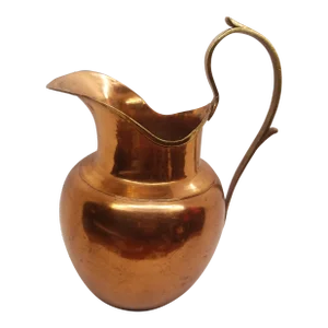 Vintage Solid Copper With Brass Trim Handmade Decorative Jug Pitcher With Handle, Copper/Brass Pitcher Vase, China