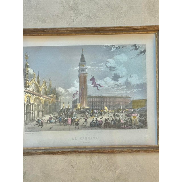 Rustic European 19th Century Hand Colored Engravings of Venice Newly Framed in Burlwood - A Pair For Sale - Image 3 of 12