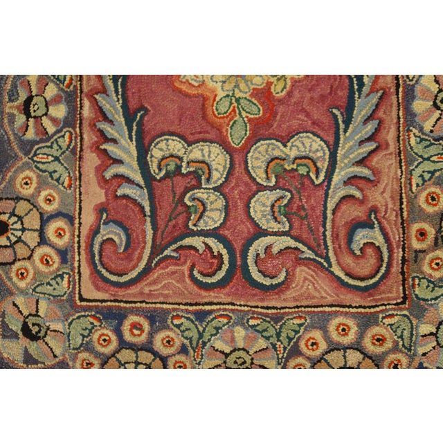 Pink 1890s Pink Medallion Folk Art Antique American Hooked Rug 3'10" X 6'0" Handknotted Wool Carpet For Sale - Image 8 of 9