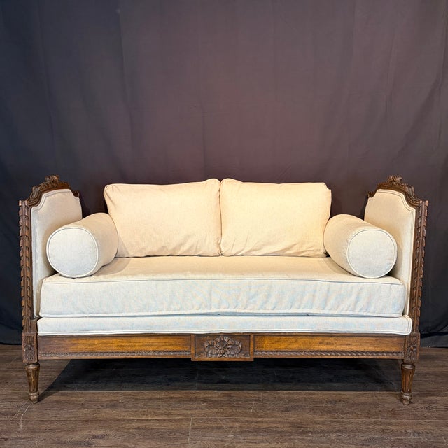 Wood Antique French Louis XVI Carved Walnut Expandable Daybed and Settee For Sale - Image 7 of 13