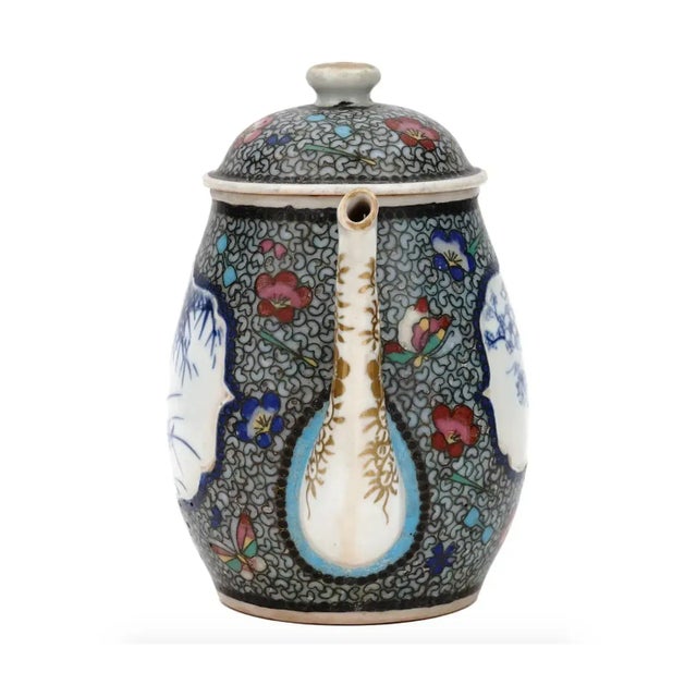 Antique Meiji Japanese Cloisonne Enamel on Porcelain Cloisonne Tea Pot For Sale - Image 4 of 9