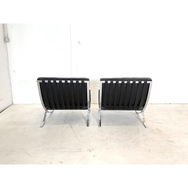 Black Leather Barcelona Chairs by Ludwig Mies van der Rohe for Knoll Inc., Set of 2 For Sale - Image 8 of 17
