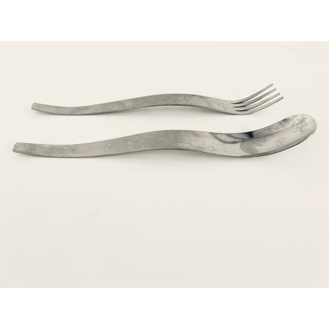 Midcentury Kam Yamazaki "Quest" Stainless Steel Salad Utensils Serving Set of 2 11.5” L X 1.75”H