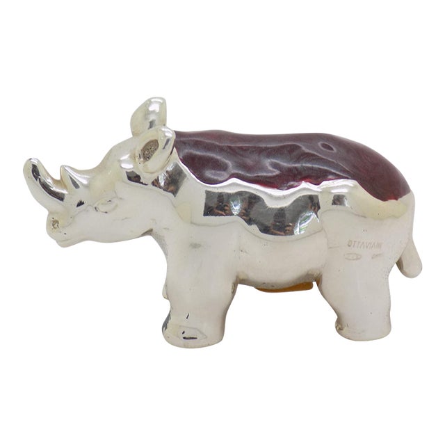 Vintage Italian Handmade Genuine Sterling Silver Enameled Rhino Figurine Ottaviani 925 Animal Miniature Cabinet Curiosity Rare Collector For Sale